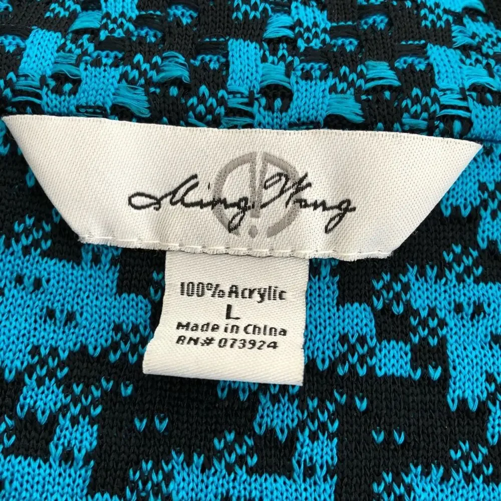 Ming Wang turquoise blue black cape sleeve knit jacket size Large